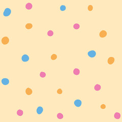 Colorful dots seamless pattern in flat style. Vector illustration isolated on beige background.