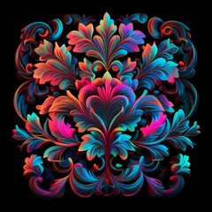 neon colored floral ornament - Generative AI	