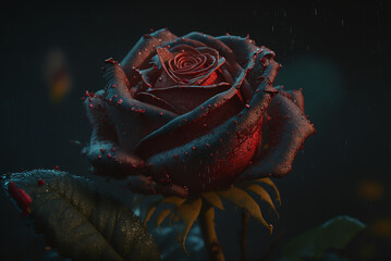 Vintage Classic deep red rose flower bouquet on dark background.Generative AI.