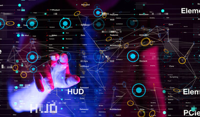 Neural network 3D illustration. Big data and cybersecurity - connection