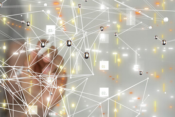 Neural network 3D illustration. Big data and cybersecurity - connection