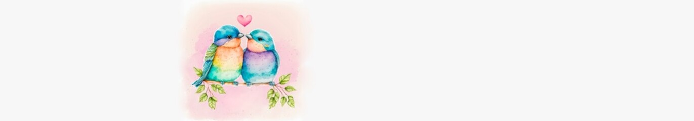 Valentine's Day, Love is Love, Two Birds in Love with Hearts, Banner, Gift for Your Loved Ones