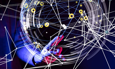 Global network. Blockchain. 3D illustration. Neural networks and artificial intelligence. Abstract ...