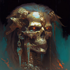 Glam skull, fashion fantasy art, metal, 80s, horror character, dark fantasy art illustration (7)