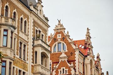 Fototapeta na wymiar Czech orange and yellow architecture in the capital of Czech republic.