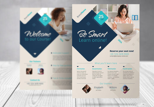 Online Event Business Flyer with Blue and Beige  Accents