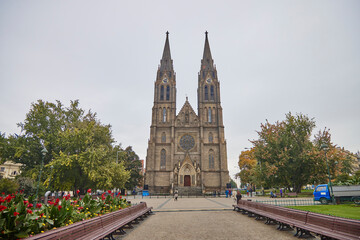 Fototapeta na wymiar Medieval cathedral of Saint Ludmila in Prague in the Czech republic.