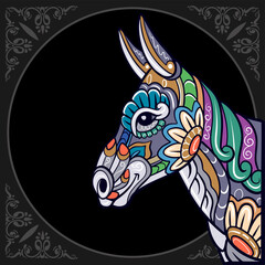 Colorful donkey head mandala arts isolated on black background