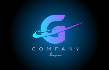 G pink blue alphabet letter logo with double swoosh. Corporate creative template design for company and business