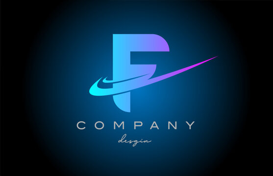F pink blue alphabet letter logo with double swoosh. Corporate creative template design for company and business