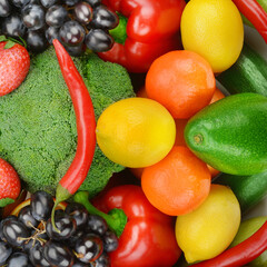 bright background from various vegetables and fruits.