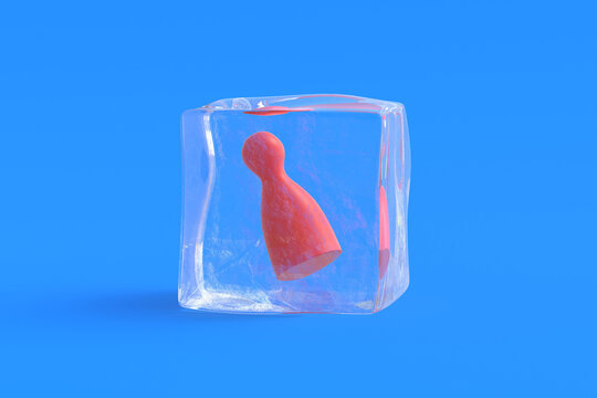 Board game chip in ice cube. 3d illustration