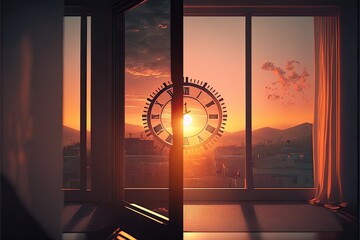 A time-lapse shot of the sunrise as seen through a window, with the focus on the progression of the light as it moves through the room. The image capture the beauty of the natural light. Generative AI