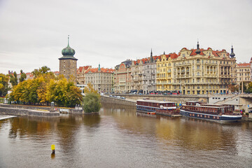 View of Prague cityscape in autumn, historical architecture.