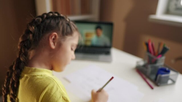 distance school. child at home in a lesson virtual. learning education coronavirus pandemic concept. internet kid learn online learning school. online learning at tutor study home. distance education