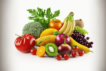 Fototapeta na wymiar healthy fruits and vegetables on white background - generative ai