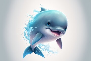 cute dolphin - generative ai - obrazy, fototapety, plakaty