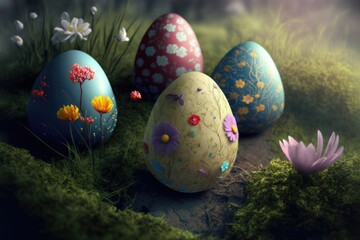  Easter eggs with flowers - generative ai