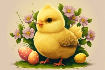small  chicken Easter eggs - generative ai