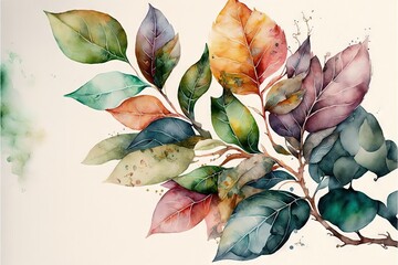 Painting fruits and leaves with watercolor, Generative AI