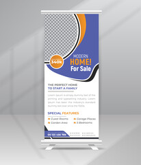 Real Estate Roll up Banner Standee or Home Property Sale Banner, Exhibition Flyer Design Template