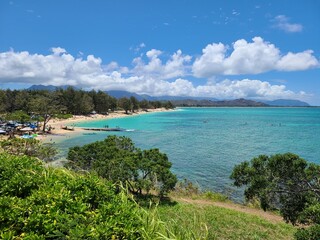 Placid waters of Kailua beach in the backdrop of the Koolau mountains in Oahu, Hawaii