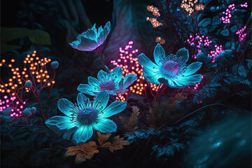 Naklejka na ściany i meble 森に咲く幻想的な花、Generative AI