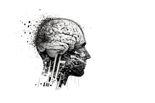 Illustration of a human brain exploding from problems and fatigue on light background. Generative AI