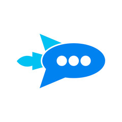 chat icon forming a rocket. for application developers, discussion groups or others.