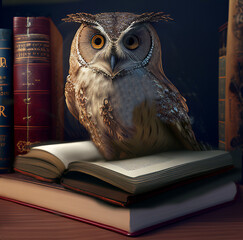 Cute Owl on Books