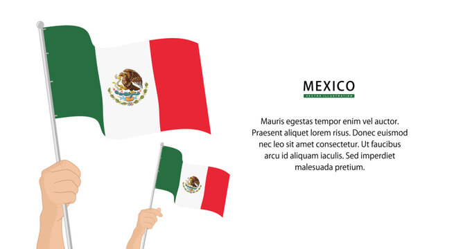 Hand holding Mexico flag. Illustration in flat style. Waving flag of Mexico isolated. vector illustration