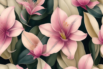 Generative AI: floral Pattern Background, Nature Lush Foliage