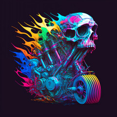 colorful motorcycle skull