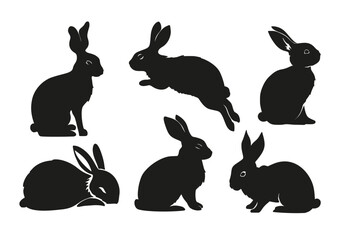 Easter holiday bunny set, wildlife silhouette collection greeting rabbit vector element