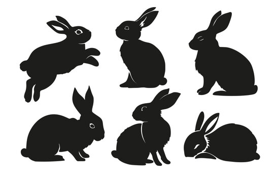Easter holiday bunny set, wildlife silhouette collection greeting rabbit vector element