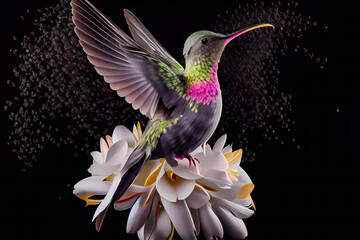 Obraz premium Hummingbird sitting on the flower. Generative AI.