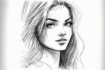 drawing sketches of girl face, beautiful woman drawing.