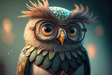 adorable and fluffy owl wearing a pair of glasses while giving a lecture, generative ai