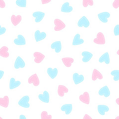 Heart seamless pattern. Repeating love background. Repeated scattered hearts for design prints. Scattering graphic motif. Repeat lattice. Randomly ornament. Decorative elements. Vector illustration