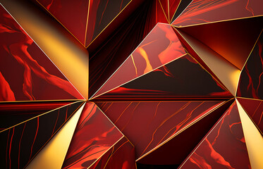 Abstract black red gold marble geometric background, generative ai.