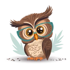 Poster Cartoon cute wise owl vector character. Smart animal, kids cheerful illustration. Colorful funny beautiful design. © trihubova