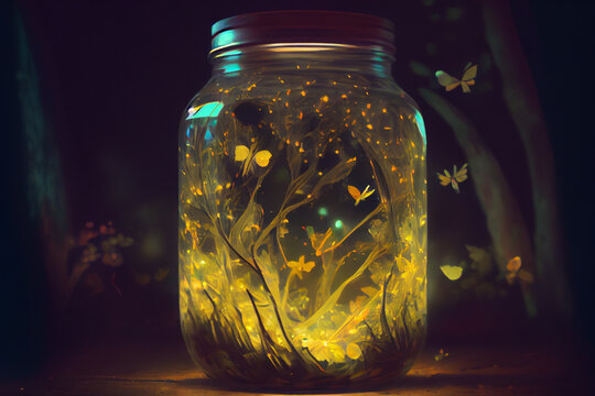 Fireflies in a Jar. AI generated