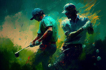 Golfista na polu golfowym 3 - obrazy, fototapety, plakaty