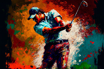 Golfista na polu golfowym 2 - obrazy, fototapety, plakaty