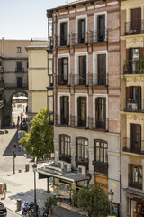 Fototapeta na wymiar Facades of central old buildings next to Plaza Mayor in Madrid