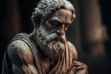 Obraz na płótnie Canvas Ancient greek statue with wrinkles, created with Generative AI technology