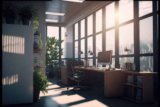 Corner office with large windows &mdash; Generative AI