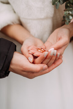 A large photo of the hands of the newlyweds with gold rings on them 4332.