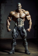Fototapeta premium Monster with huge muscles and Skull Face. Generative AI.