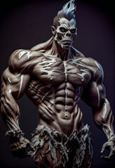 Fototapeta na wymiar Monster with huge muscles and Skull Face. Generative AI.